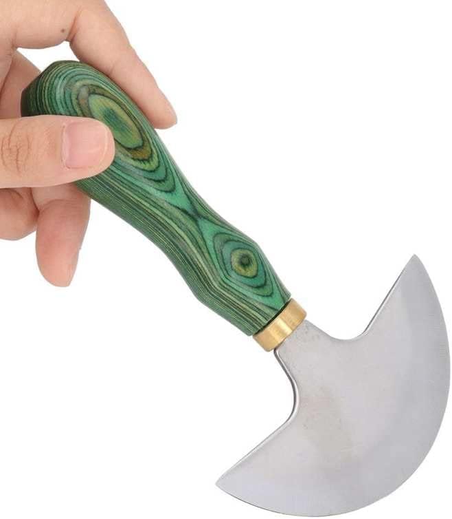 סכין ראש עגול של מלאכת עור | סכין חיתוך עור DIY - ידית עץ סכין עגולה -